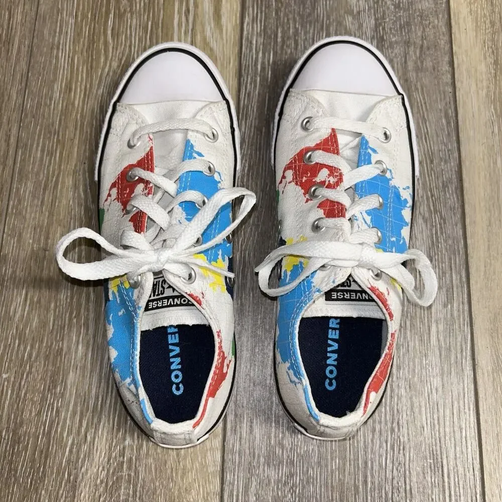 Converse All Star Kids Youth US Size 3 White Multicolor World Map Shoes 668458F